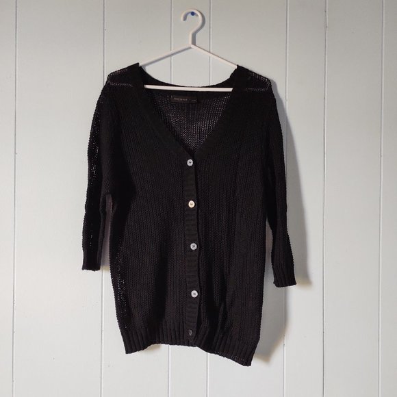 Kenneth Cole Sweaters - Kenneth Cole Select Linen Blend 3/4 Sleeve Button Front Black Cardigan